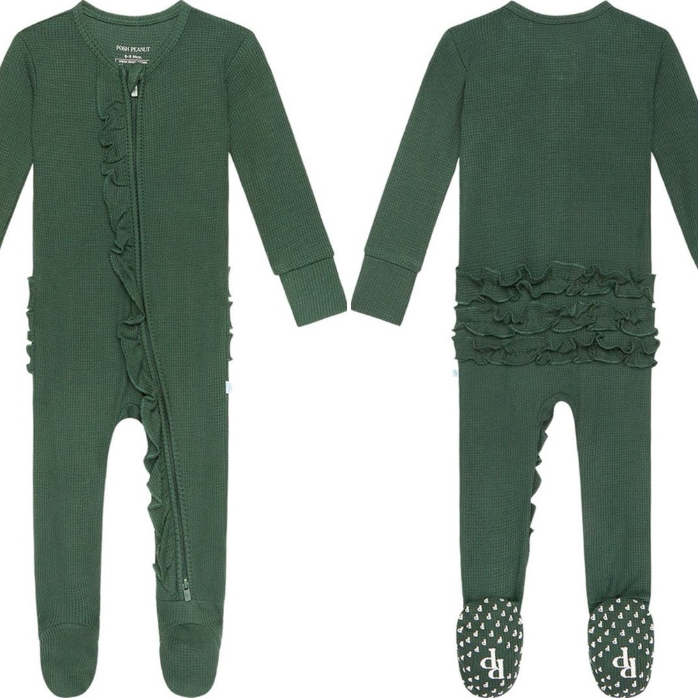 Posh Peanut Thermal Knit Ruffled Fitted One-Piece Footie Pajamas